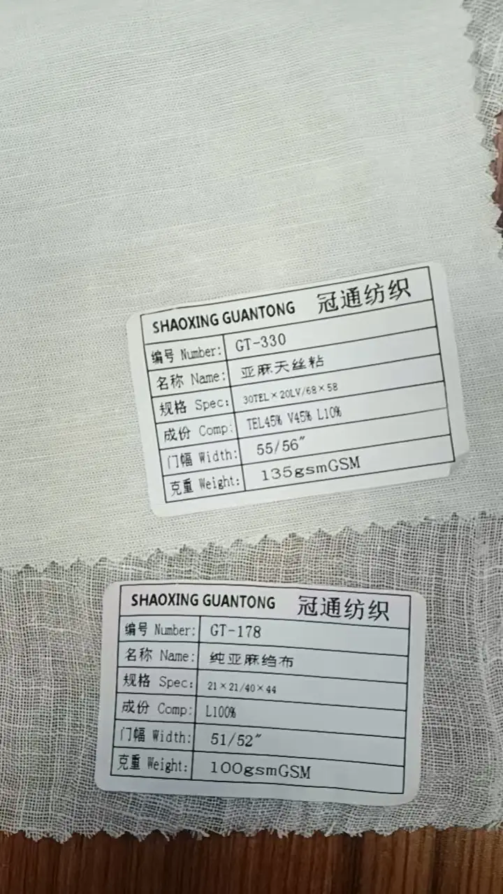 100g 100% Linen & 135g 45% Tencel 45% Viscose 10% Linen