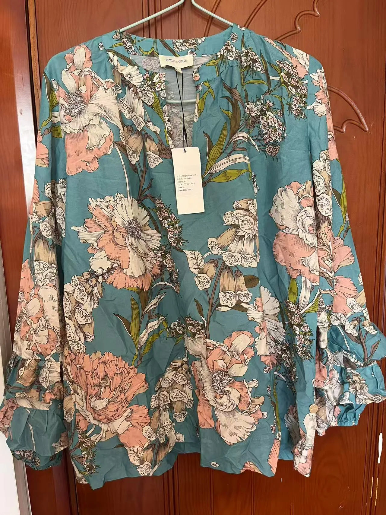 款式1面料1-silk cotton blouse-12mm 30%silk 70%cotton long sleeve blouse