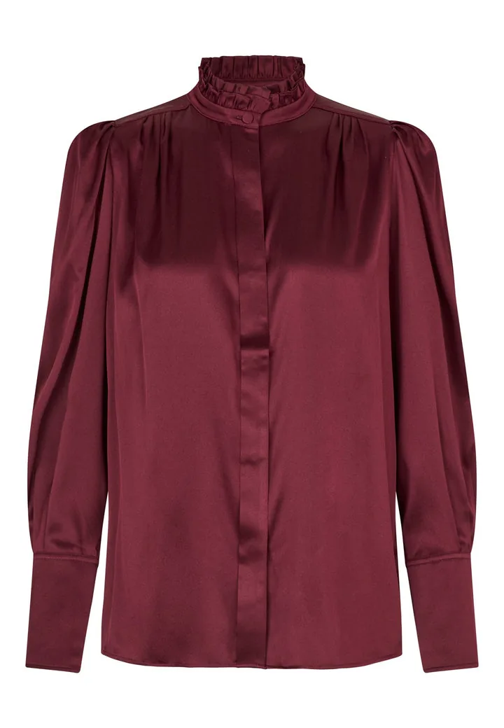 16mm 92% Silk 8% Elastane Satin Stand-Collar Blouse
